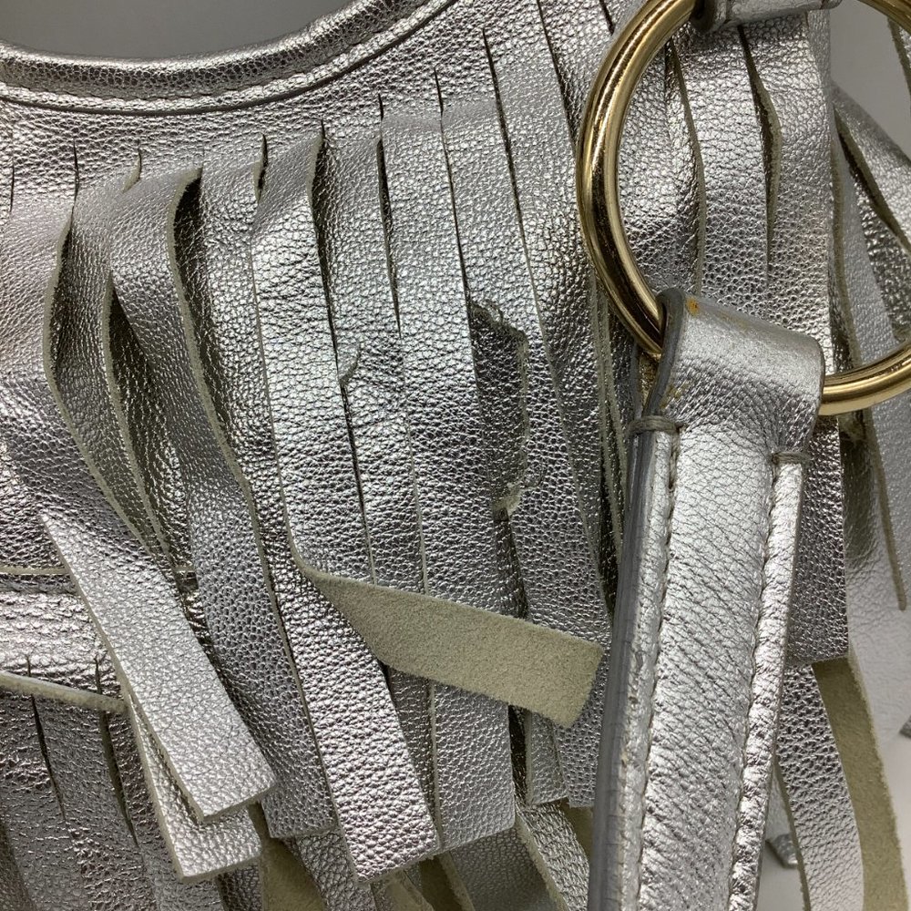 Saint Laurent Fringe Metallic Silver Leather Shoulder Bag - Picture 9 of 11
